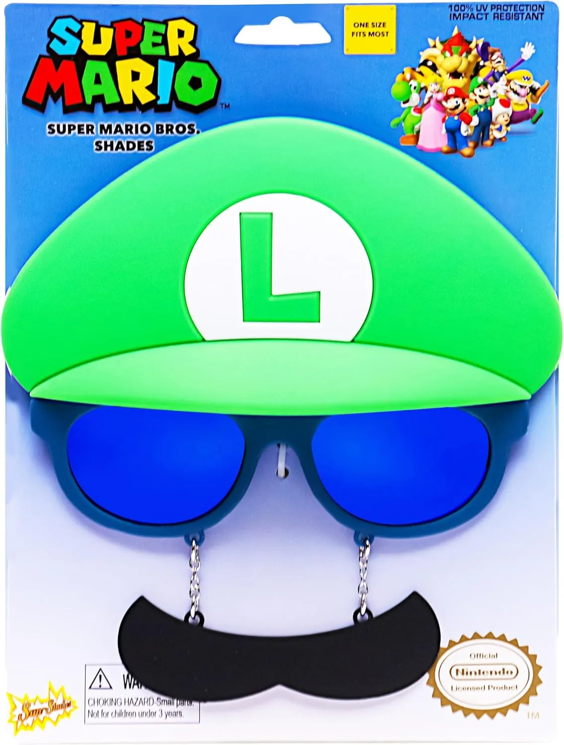 Sun-Staches Super Mario Sunglasses | Nintendo Mario, Luigi, Bowser, Yoshi, or Peach Costume Accessory | One Size Fits Most