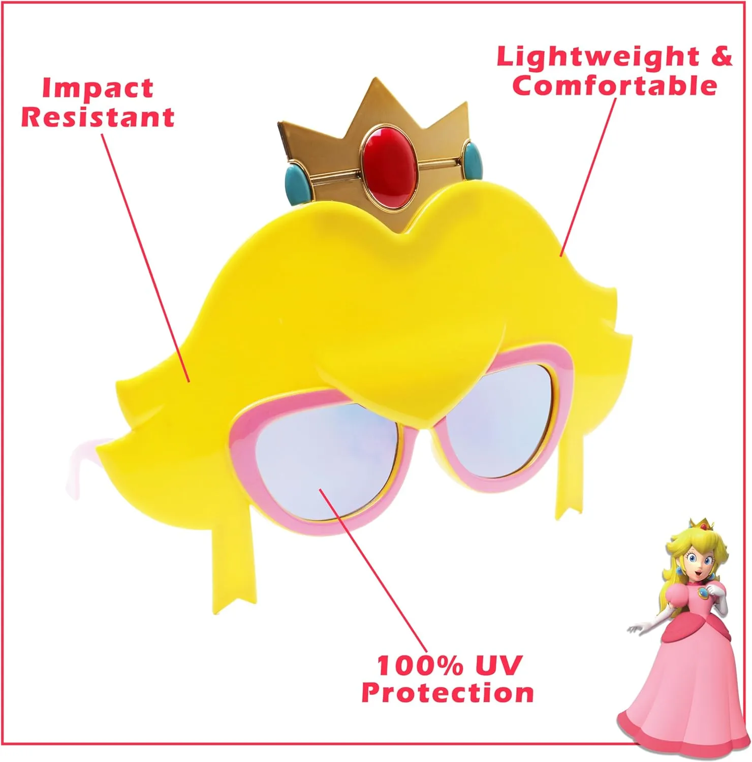 Sun-Staches Super Mario Sunglasses | Nintendo Mario, Luigi, Bowser, Yoshi, or Peach Costume Accessory | One Size Fits Most