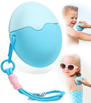 Sunscreen Applicator For Kids, Adults & Families - BPA Free & Refillable, Sunblock Buddy Brush Set with Protective Caps, Sun Lotion Applicator Sun Cream Brush (Blue)