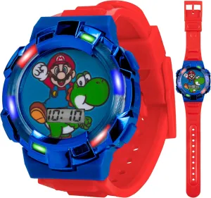 Super Mario Digital Kids Watch Featuring Mario and Yoshi with Light-Up Bezel Red Strap Glossy Character Dial Adjustable Fit Wrist Size 5.5" to 8" Official Nintendo Licensed Product