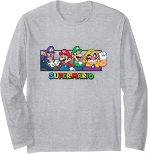 Super Mario Group Shot Mario Luigi Wario Waluigi Retro Long Sleeve T-Shirt