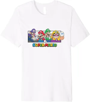 Super Mario Group Shot Mario Luigi Wario Waluigi Retro Premium T-Shirt