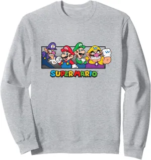 Super Mario Group Shot Mario Luigi Wario Waluigi Retro Sweatshirt