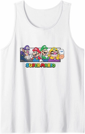 Super Mario Group Shot Mario Luigi Wario Waluigi Retro Tank Top