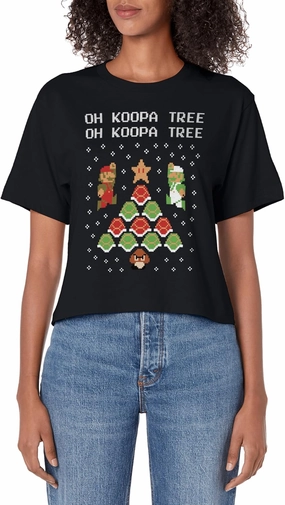 Super Mario Koopa Tree Goomba Christmas Graphic Women's Crop Top