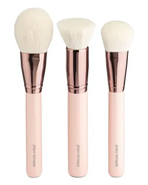 Sustainable Luxury Complexion Brush Set – 3-Piece Vegan Makeup Brushes for Powder, Bronzer/buff & Foundation – Eco-Friendly – 2.5x More Bristles for Flawless Application