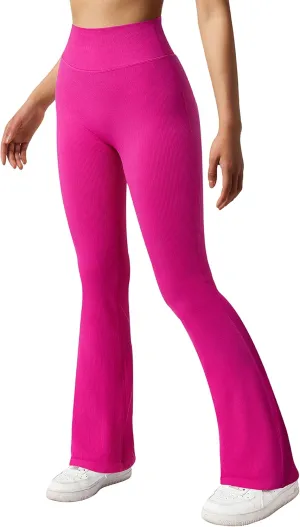SUUKSESS Women Ribbed Seamless Flare Leggings Bootcut High Waist Yoga Pants