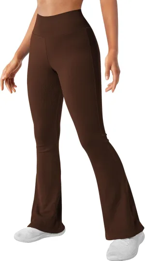 SUUKSESS Women Ribbed Seamless Flare Leggings Bootcut High Waist Yoga Pants