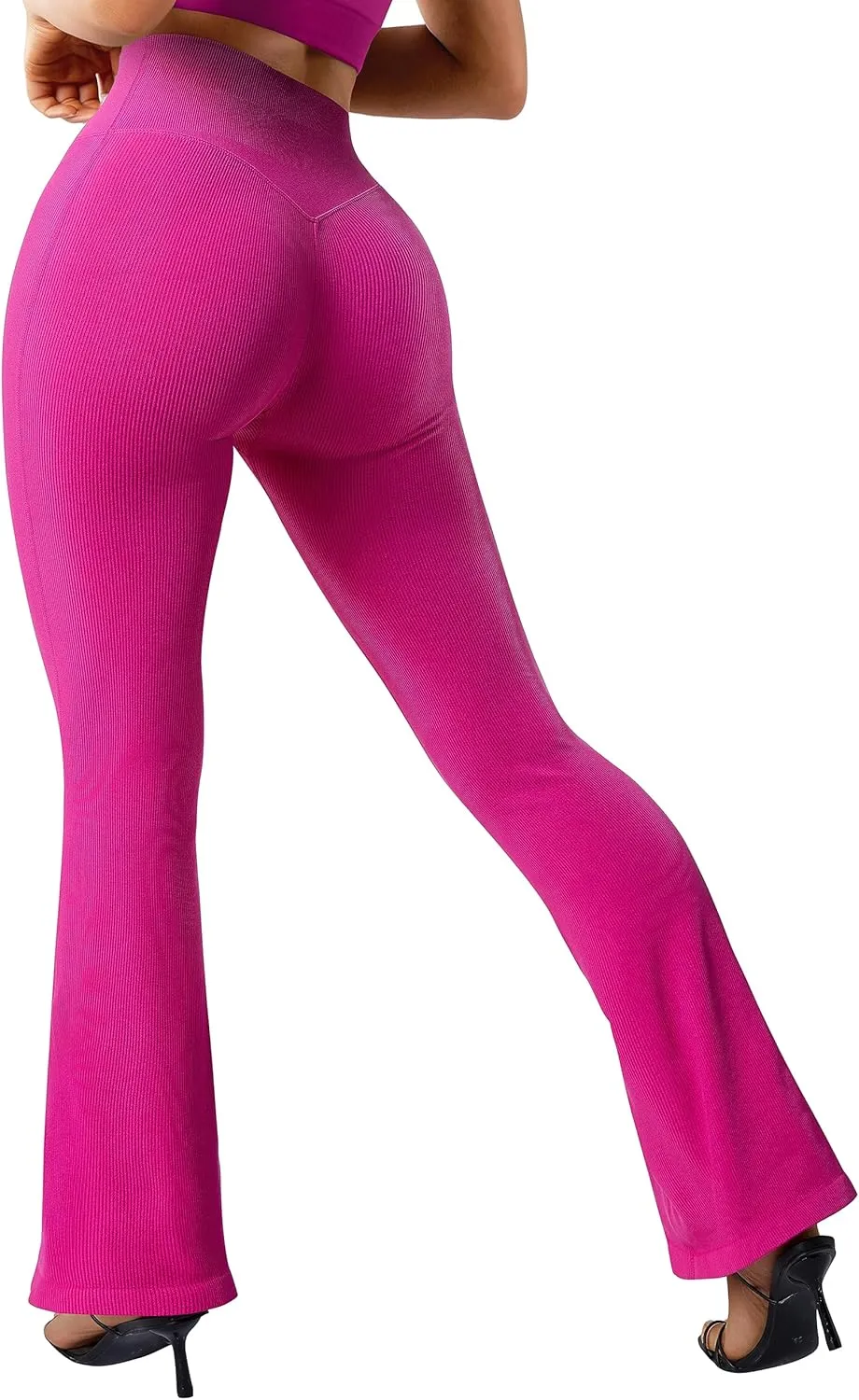 SUUKSESS Women Ribbed Seamless Flare Leggings Bootcut High Waist Yoga Pants