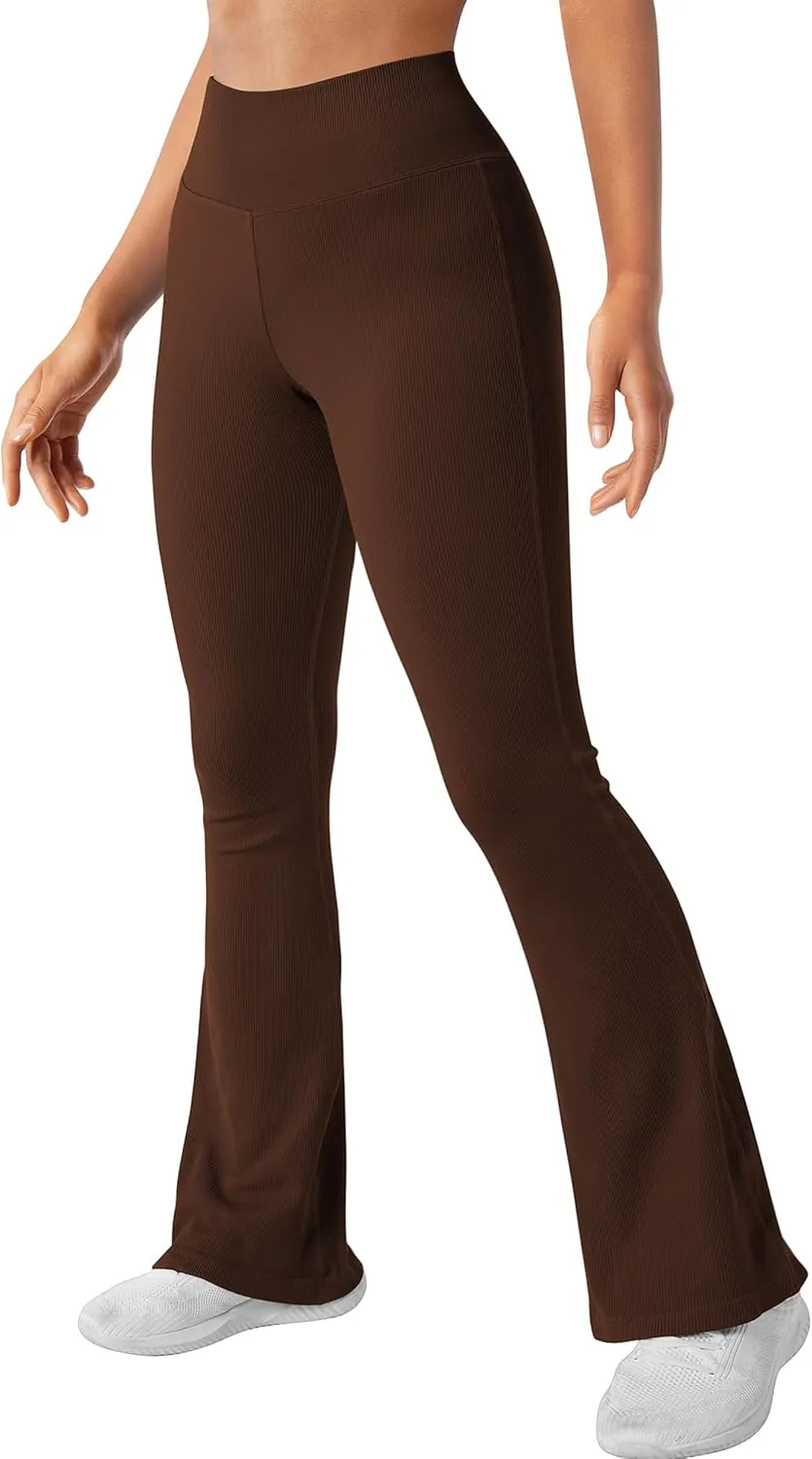SUUKSESS Women Ribbed Seamless Flare Leggings Bootcut High Waist Yoga Pants