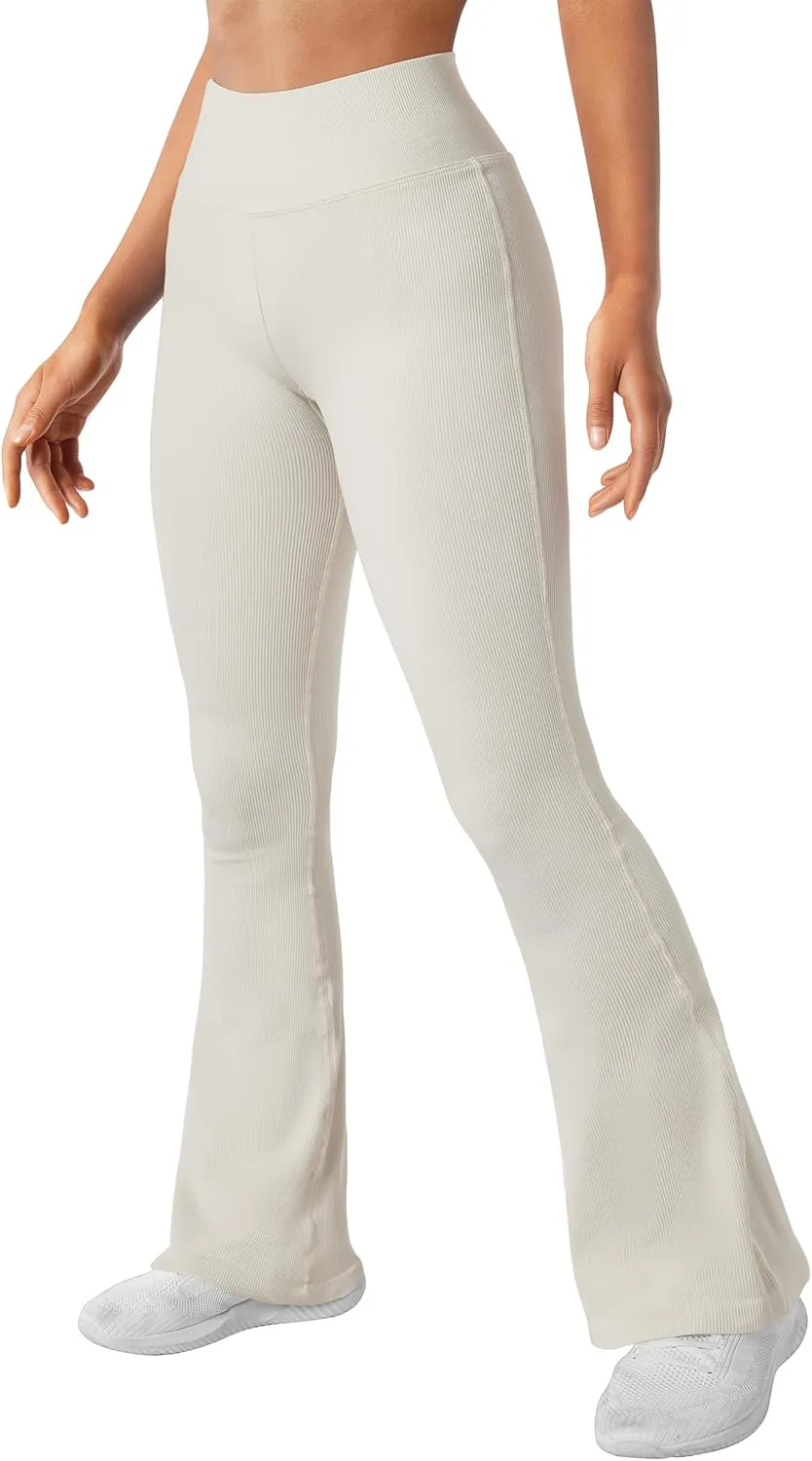 SUUKSESS Women Ribbed Seamless Flare Leggings Bootcut High Waist Yoga Pants