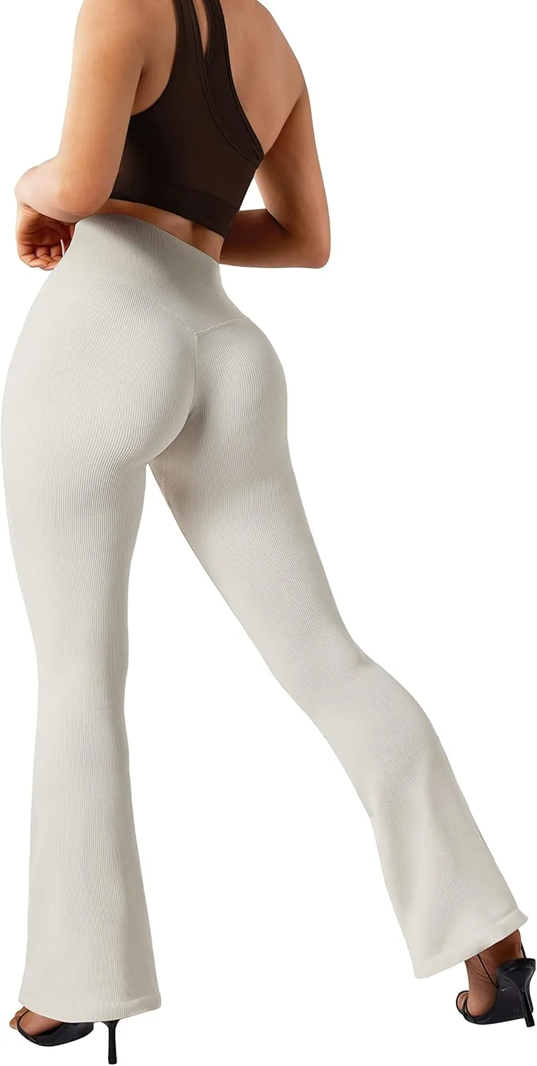 SUUKSESS Women Ribbed Seamless Flare Leggings Bootcut High Waist Yoga Pants