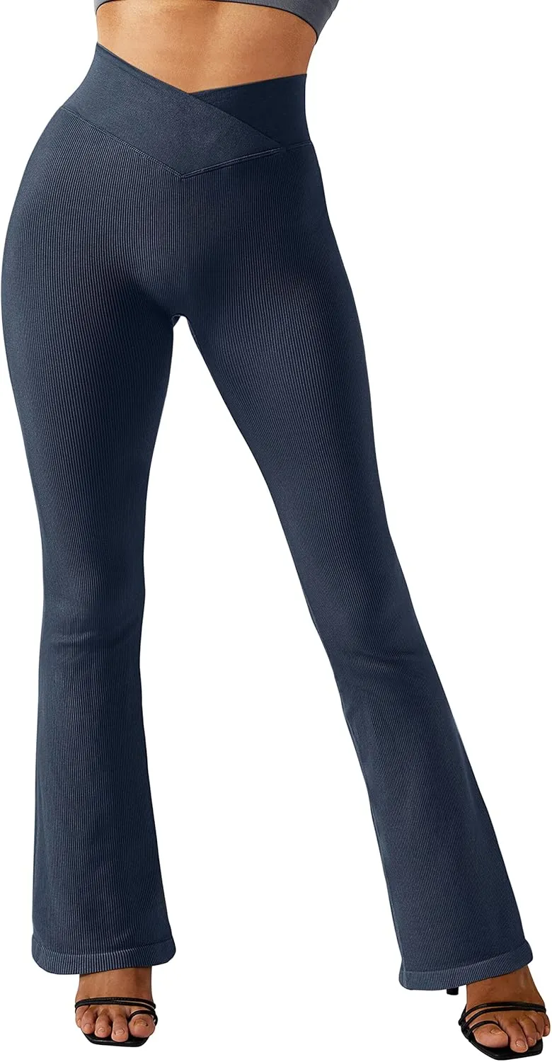 SUUKSESS Women Ribbed Seamless Flare Leggings Bootcut High Waist Yoga Pants