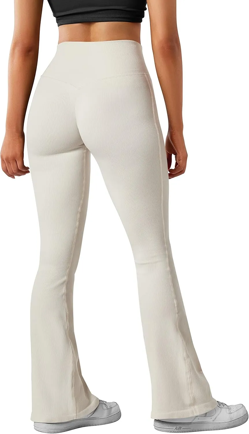 SUUKSESS Women Ribbed Seamless Flare Leggings Bootcut High Waist Yoga Pants