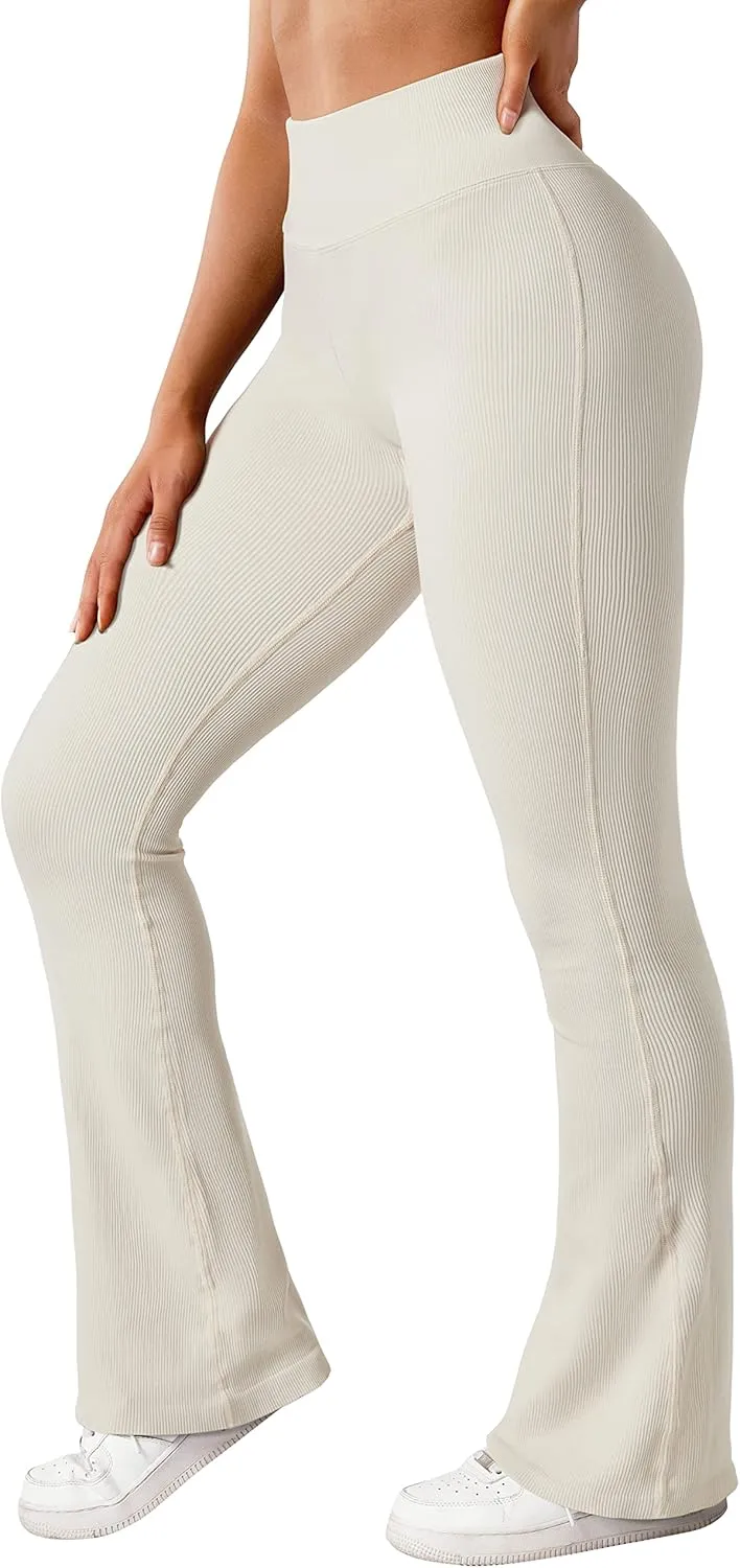 SUUKSESS Women Ribbed Seamless Flare Leggings Bootcut High Waist Yoga Pants