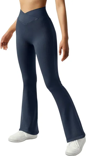 SUUKSESS Women Ribbed Seamless Flare Leggings Bootcut High Waist Yoga Pants