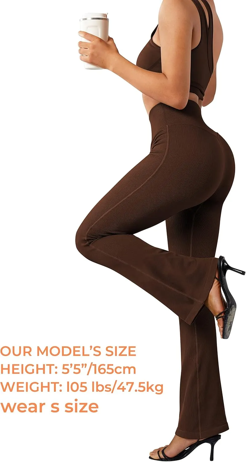 SUUKSESS Women Ribbed Seamless Flare Leggings Bootcut High Waist Yoga Pants