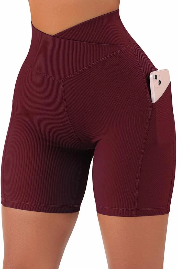 SUUKSESS Women Cross Workout Shorts with Pockets 5" High Waist Booty Biker Short