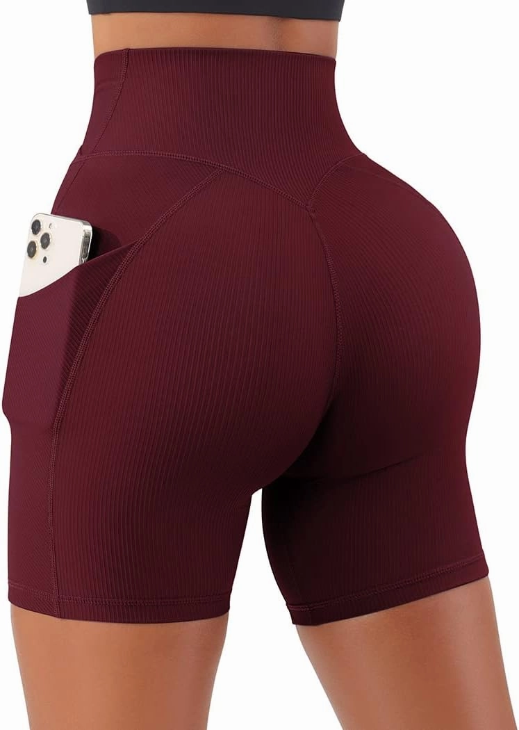 SUUKSESS Women Cross Workout Shorts with Pockets 5" High Waist Booty Biker Short