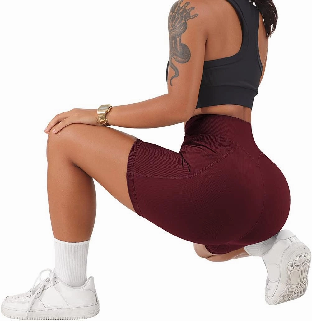SUUKSESS Women Cross Workout Shorts with Pockets 5" High Waist Booty Biker Short