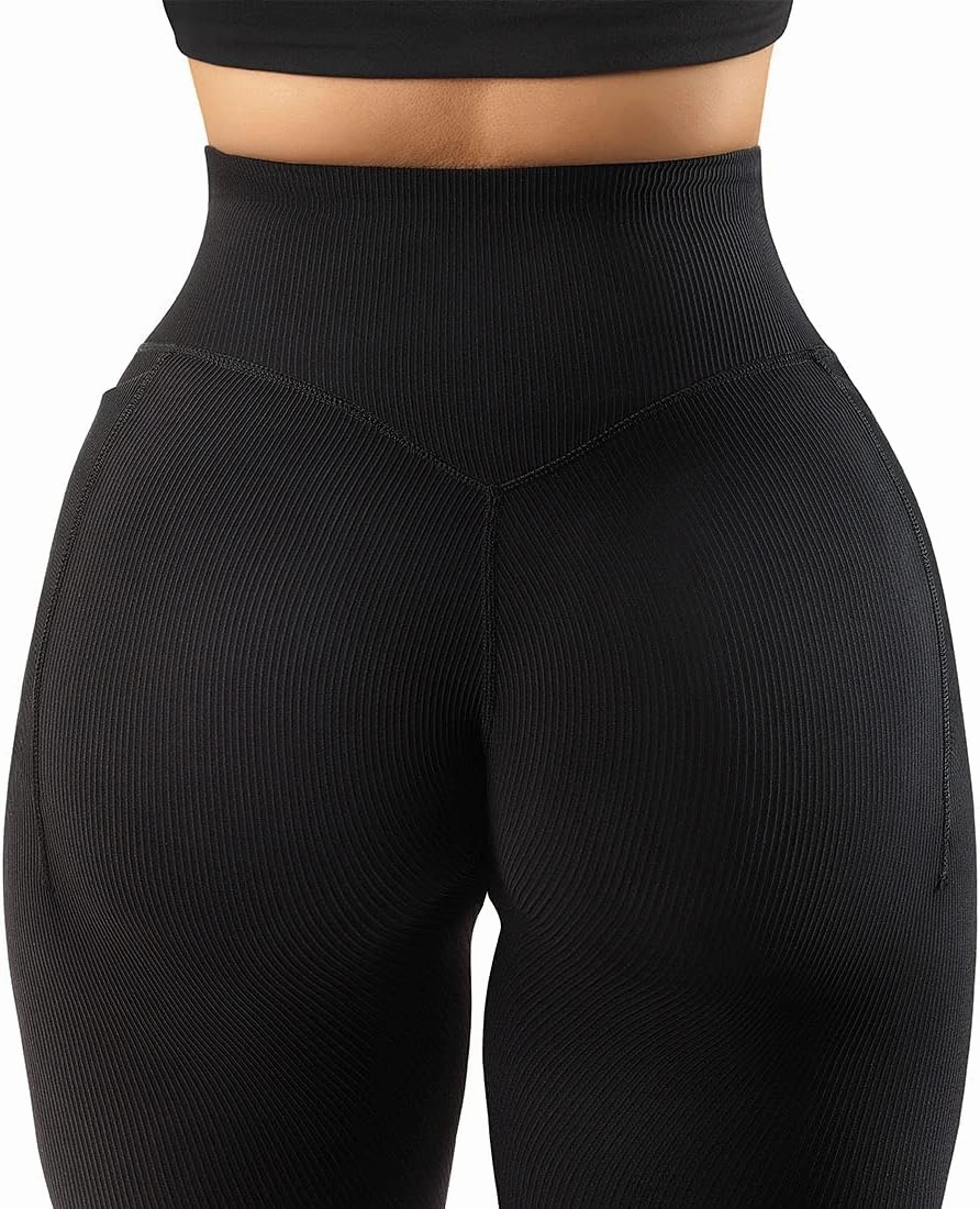 SUUKSESS Women Ribbed Seamless Leggings High Waisted Workout Gym Yoga Pants