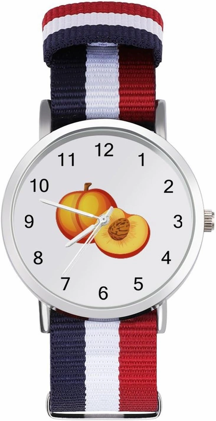Sweet Peach Unisex Watch Lightweight Breathable Woven Nylon Wrist Strap Watch with Metal Buckle