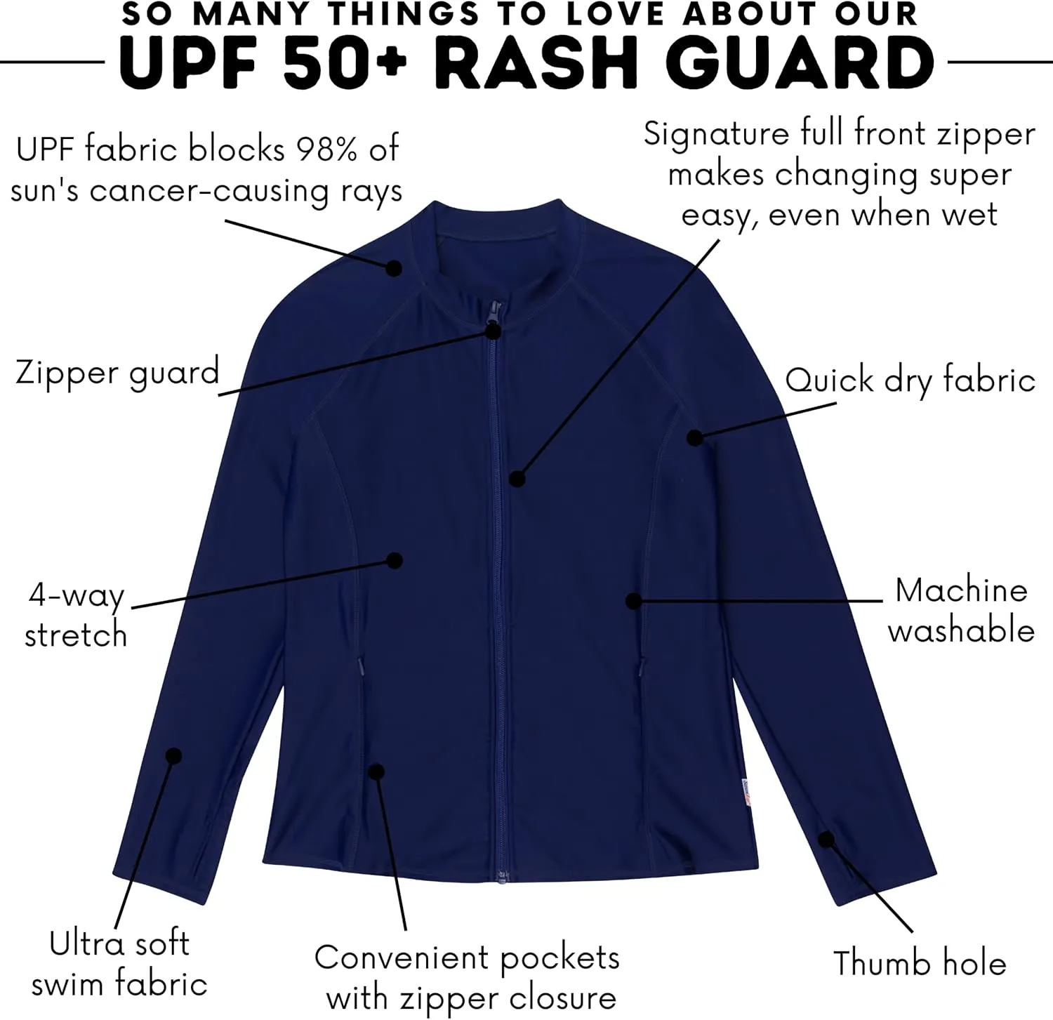 SwimZip Women's Long Sleeve Rash Guard with Pockets & UPF 50  Sun Protection
