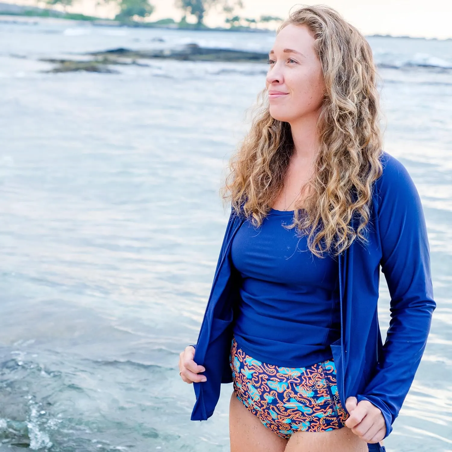 SwimZip Women's Long Sleeve Rash Guard with Pockets & UPF 50  Sun Protection