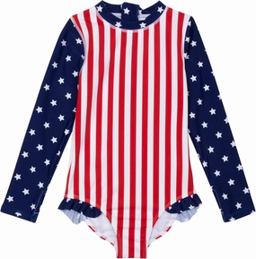 SwimZip® Girls' Long Sleeve UPF 50  One-Piece Swimsuit - Ages 6-14