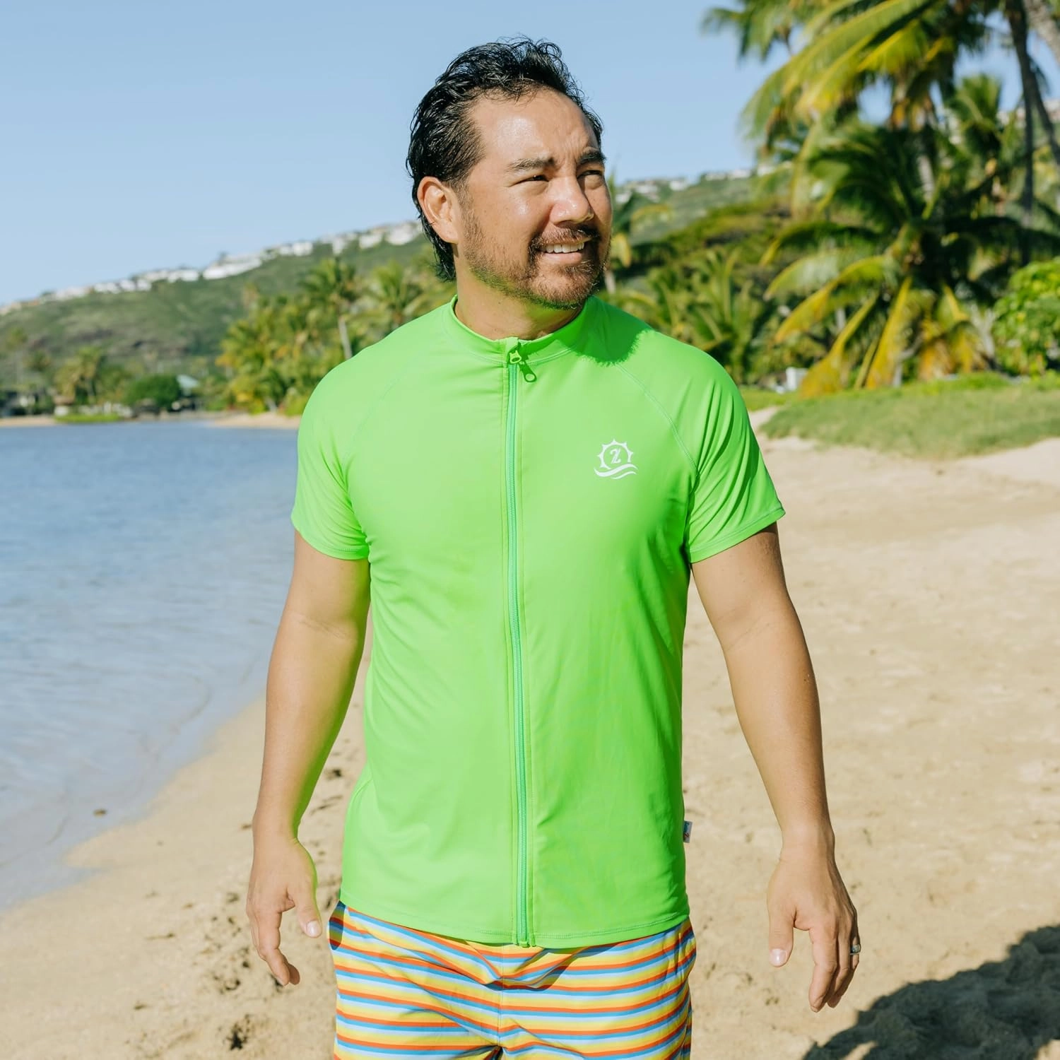 SwimZip Men's Short Sleeve Zipper Rash Guard Swim Shirt w/UPF 50 Sun Protection