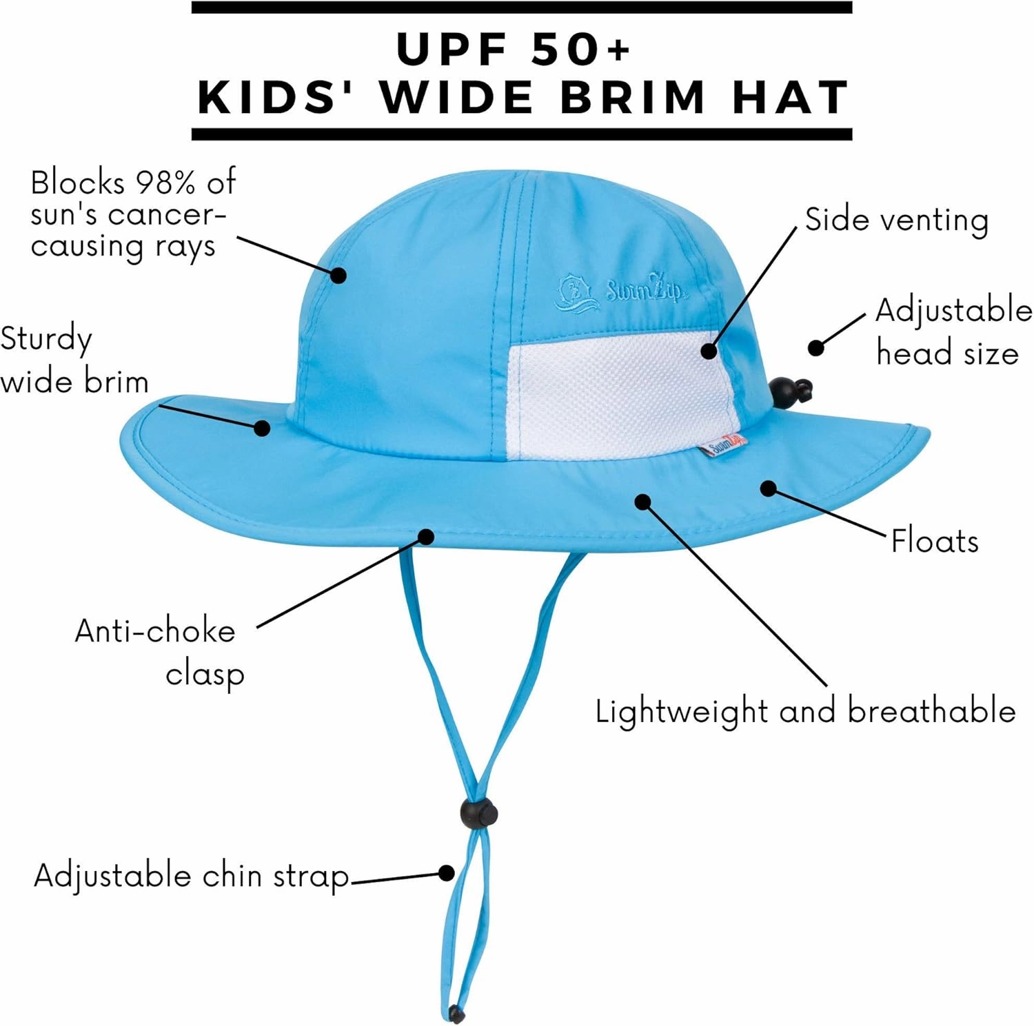 SwimZip Wide Brim Sun Hat | UPF 50  Protection for Baby, Toddler, and Kids
