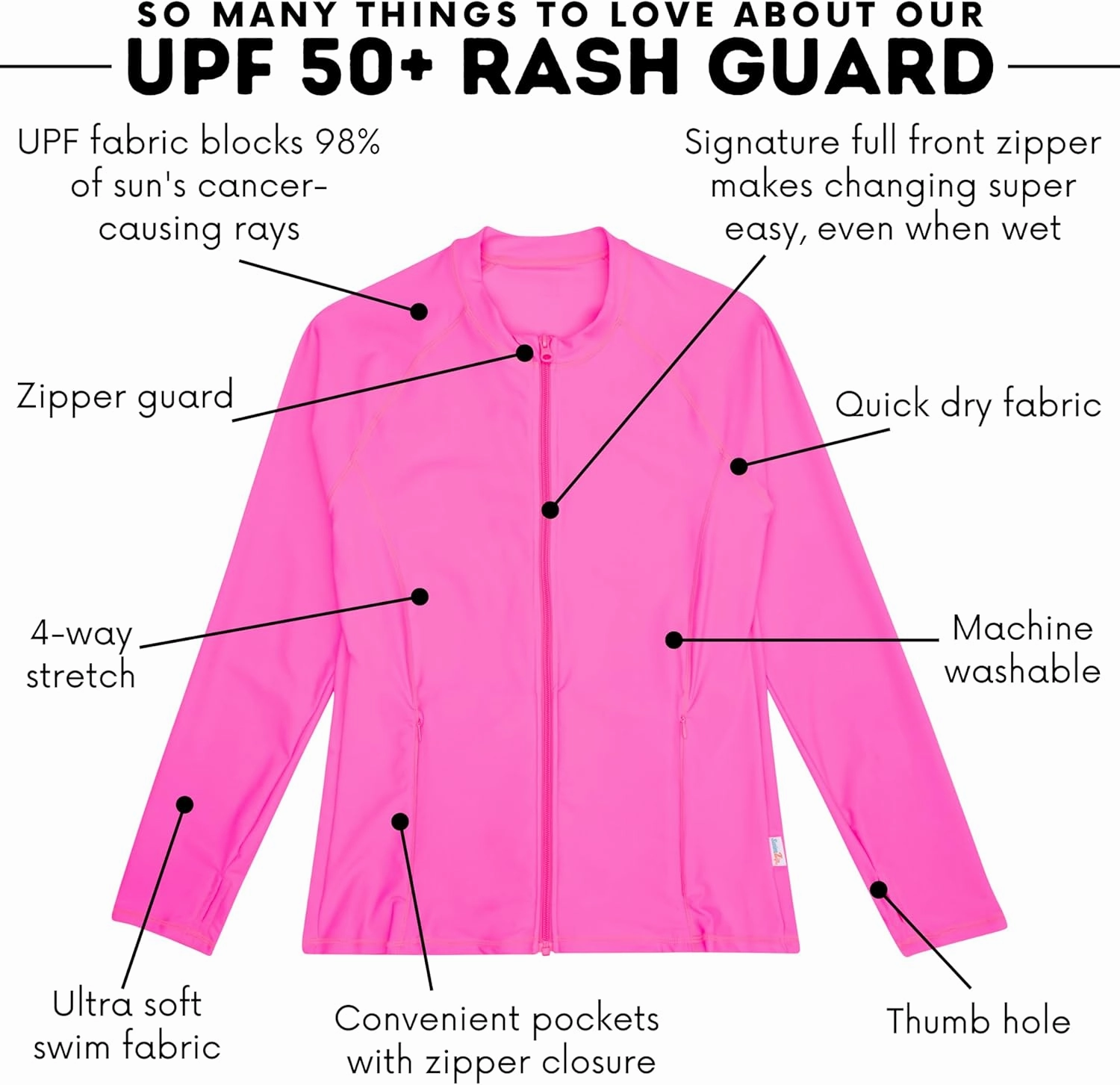 SwimZip Women's Long Sleeve Rash Guard with Pockets & UPF 50  Sun Protection