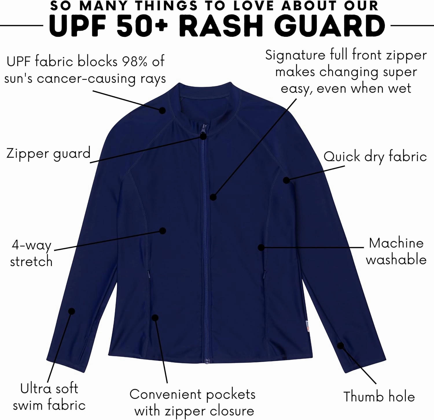 SwimZip Women's Long Sleeve Rash Guard with Pockets & UPF 50  Sun Protection