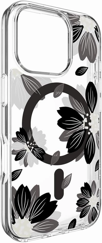 SWITCHEASY Style M - Clear Flower Floral Designed for iPhone 16 Pro 6.3", Compatible with MagSafe, Patterned Protective Phone Case for Women - Black Flower