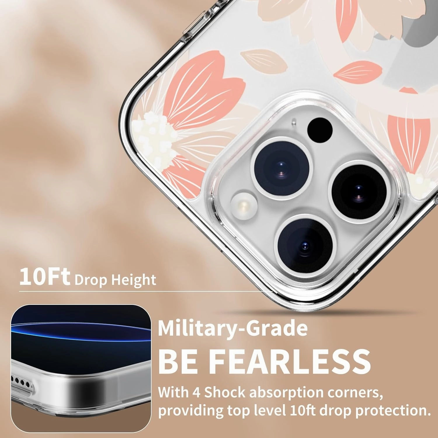 SWITCHEASY Style M - Clear Flower Floral Designed for iPhone 16 Pro 6.3", Compatible with MagSafe, Patterned Protective Phone Case for Women - Black Flower