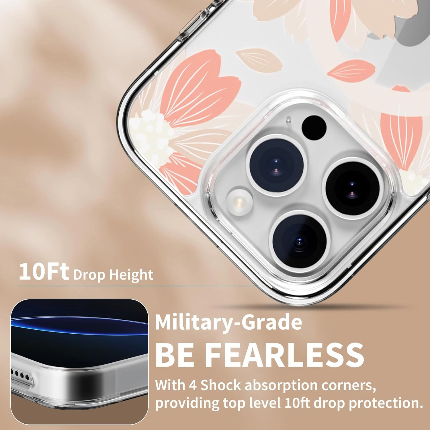 SWITCHEASY Style M - Clear Flower Floral Designed for iPhone 16 Pro 6.3", Compatible with MagSafe, Patterned Protective Phone Case for Women - Pink Flower