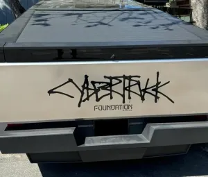 Tailgate Graffiti Cybertruck Foundation Series Logo Vinyl Decal for Tesla Cybertruck (Glossy White)
