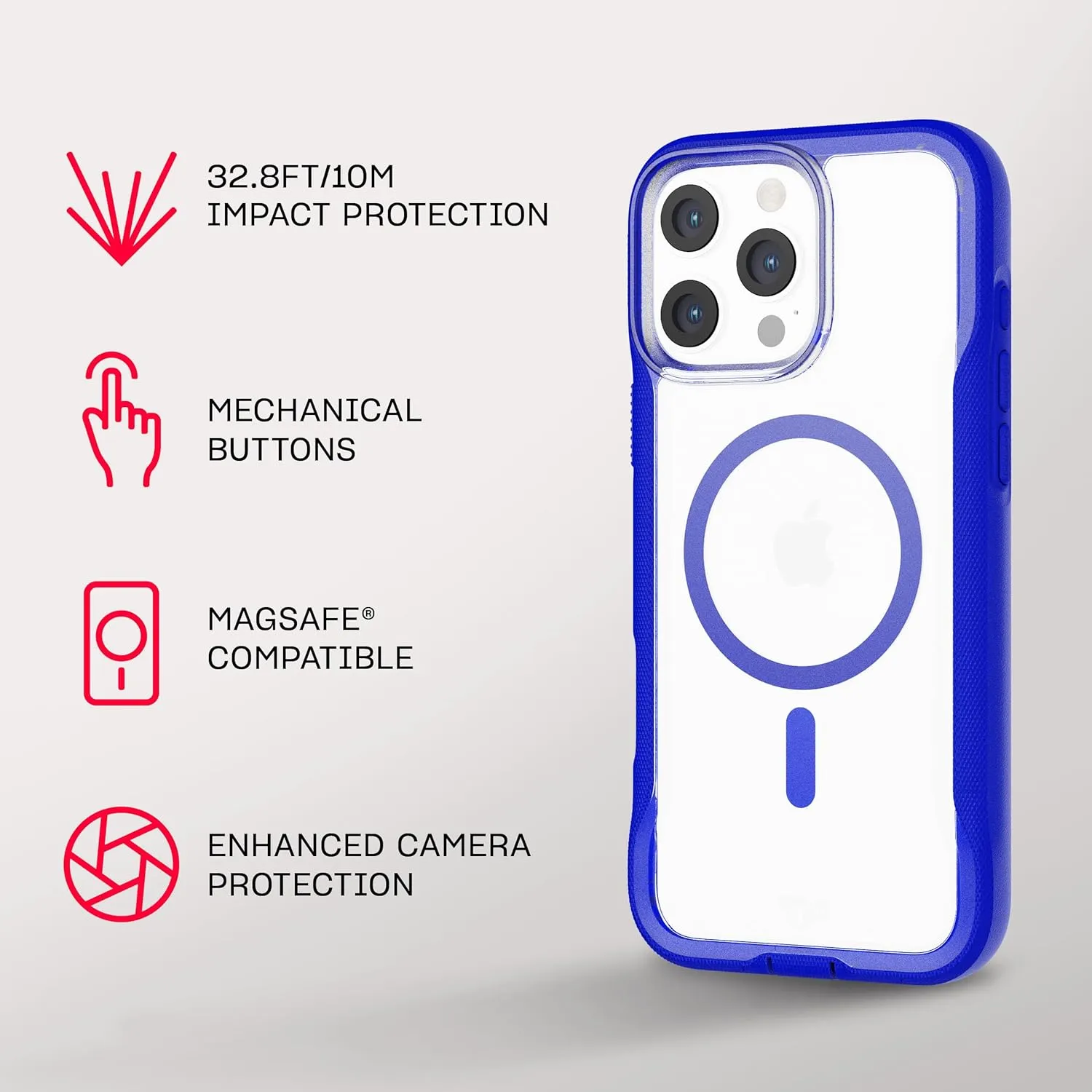 Tech21 EvoPro for iPhone 16 Pro Max Compatible with MagSafe - Impact Protection Case 21x Military Standard Tested - in Clear/Blue