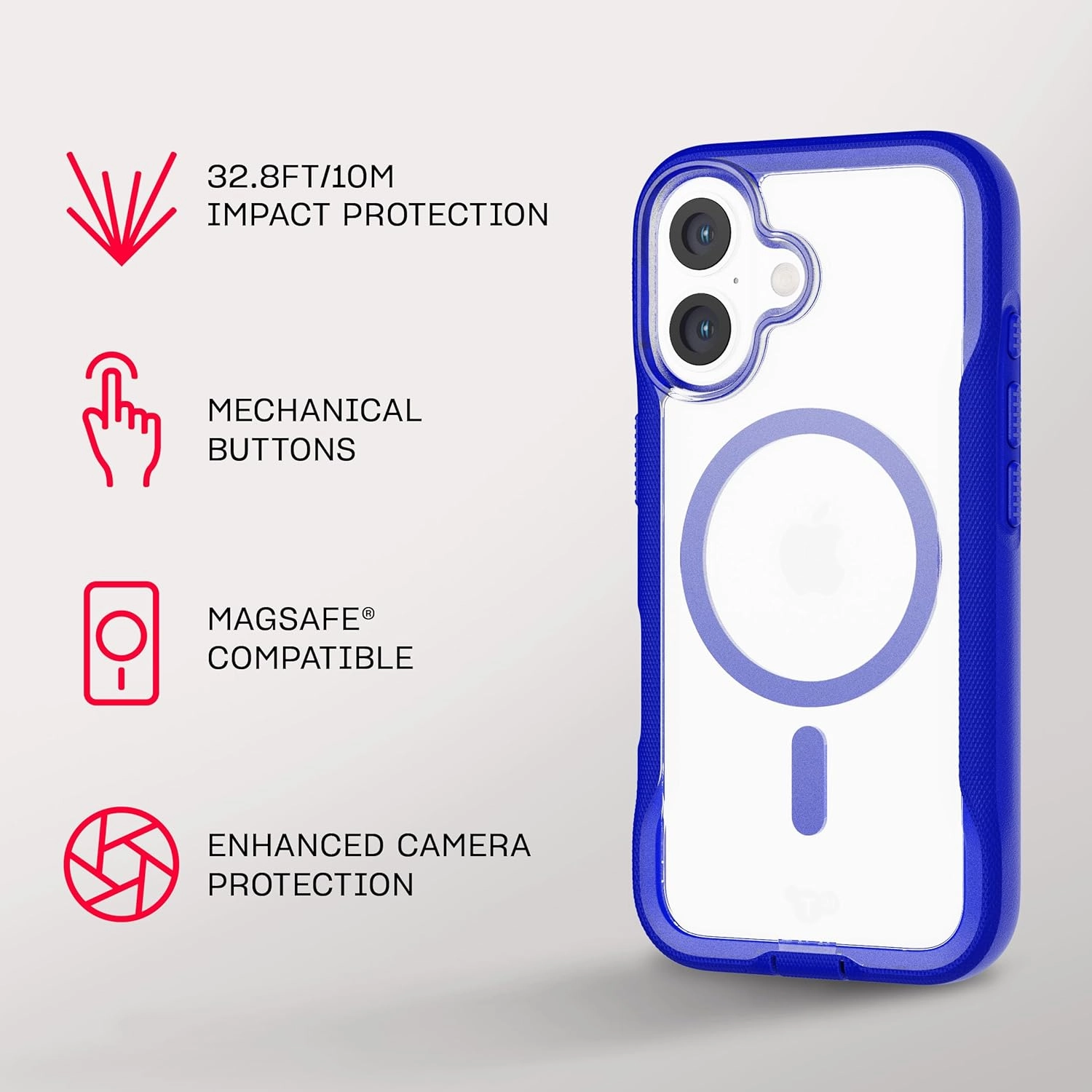 Tech21 EvoPro for iPhone 16 Compatible with MagSafe - Impact Protection Case 21x Military Standard Tested - in Clear/Blue