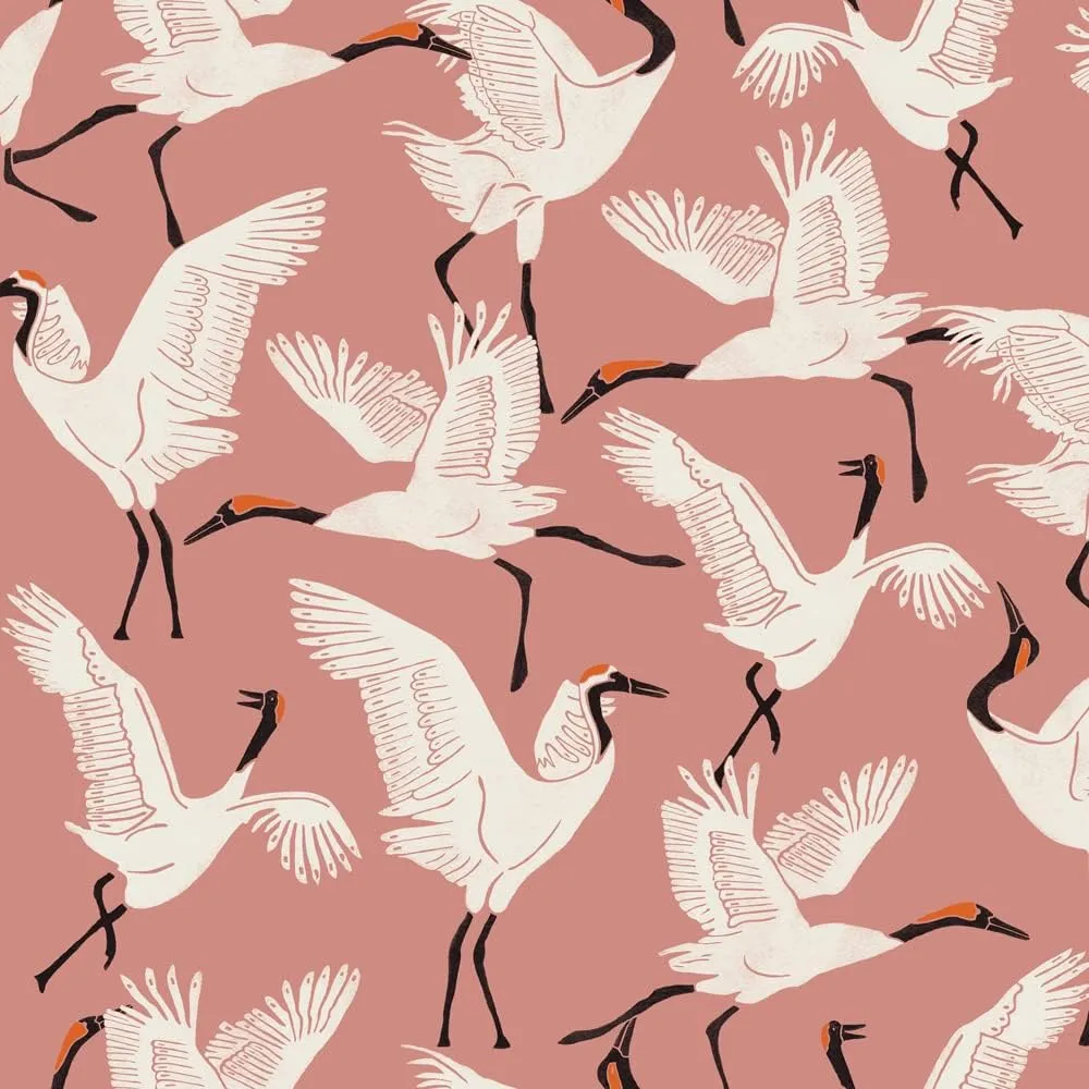 Tempaper x Novogratz Pink Family of Cranes Removable Peel and Stick Wallpaper, 20.5 in X 16.5 ft, Made in The USA