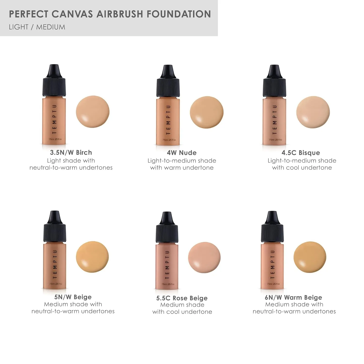 TEMPTU Perfect Canvas Airbrush Foundation: Anti-Aging, Long-Wear Makeup, Buildable Coverage For Hydrated And Healthy Skin Semi Matte, Natural Finish 24 Shades