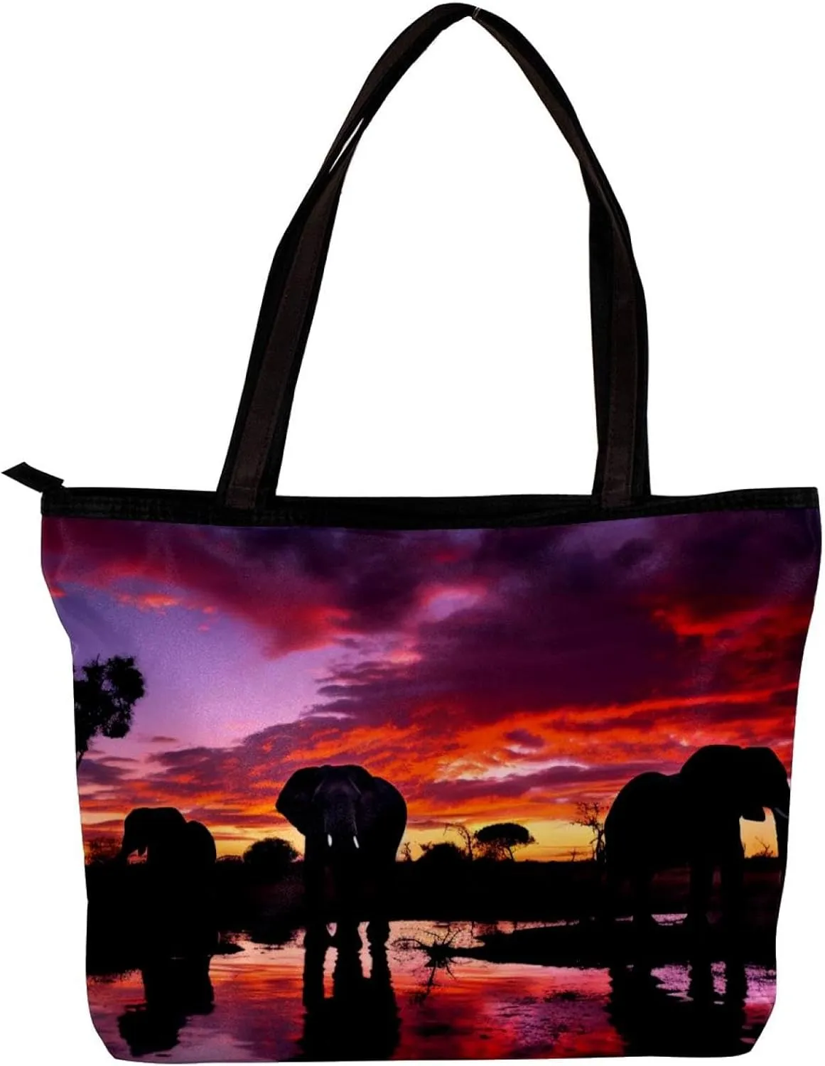 The Tote Bag For Women,Purses For Women,Handbags For Women,African Sunset Grassland Elephant Handbags