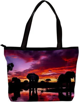 The Tote Bag For Women,Purses For Women,Handbags For Women,African Sunset Grassland Elephant Handbags