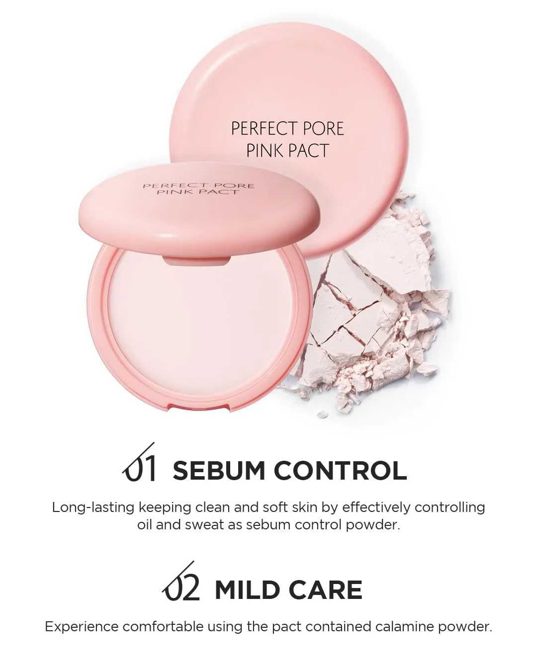 THESAEM Saemmul Perfect Pore Pink Pact - Makeup Finishing Pressed Powder for Sebum Control and Pore Minimization, Soothes Sensitive Skin with Calamine, Setting Powder, Clumps Free 12g. 2 Pack
