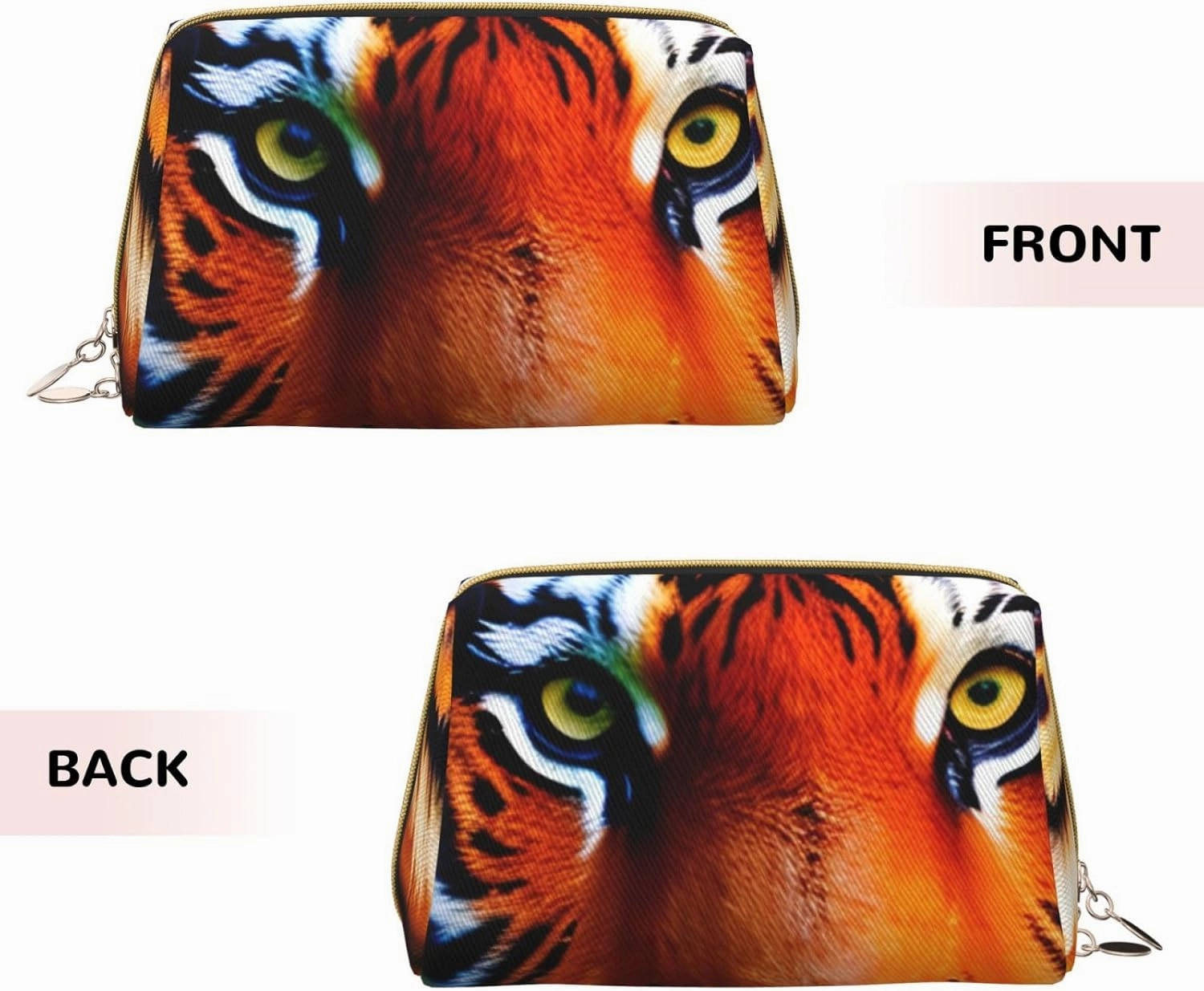 Tiger Stripes Orange Pattern Leather Toiletry Organizer Bag, Travel-Friendly Makeup Pouch For Women
