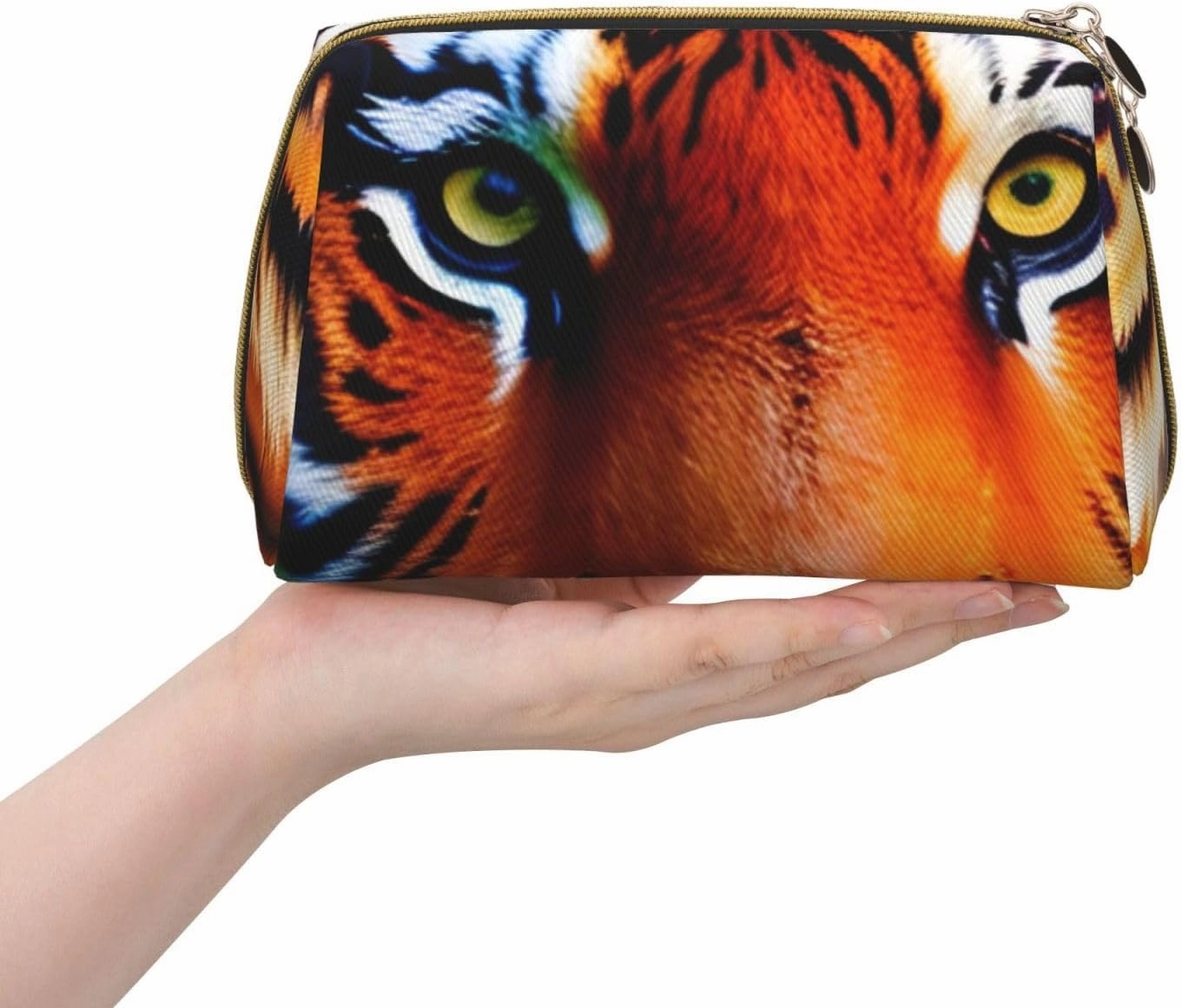 Tiger Stripes Orange Pattern Leather Toiletry Organizer Bag, Travel-Friendly Makeup Pouch For Women