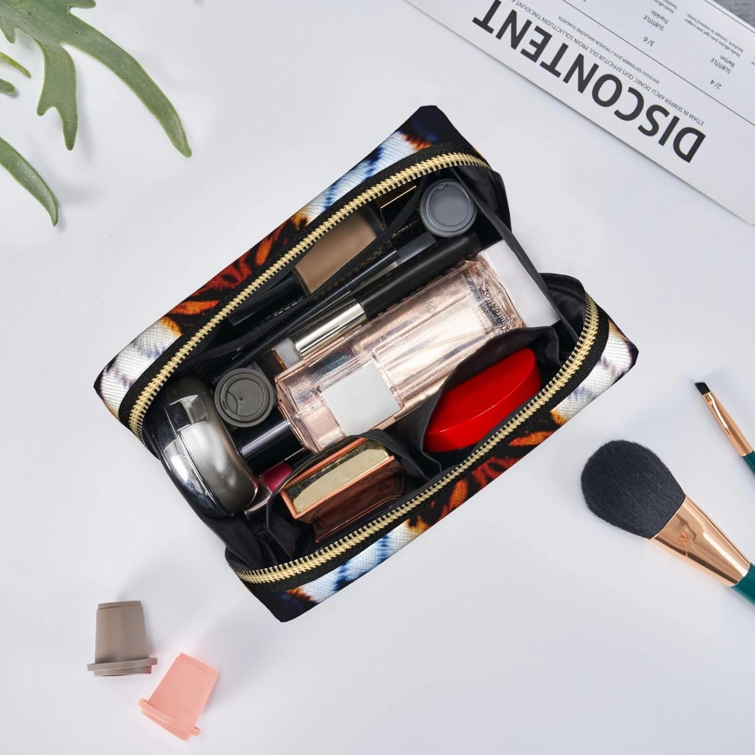 Tiger Stripes Orange Pattern Leather Toiletry Organizer Bag, Travel-Friendly Makeup Pouch For Women