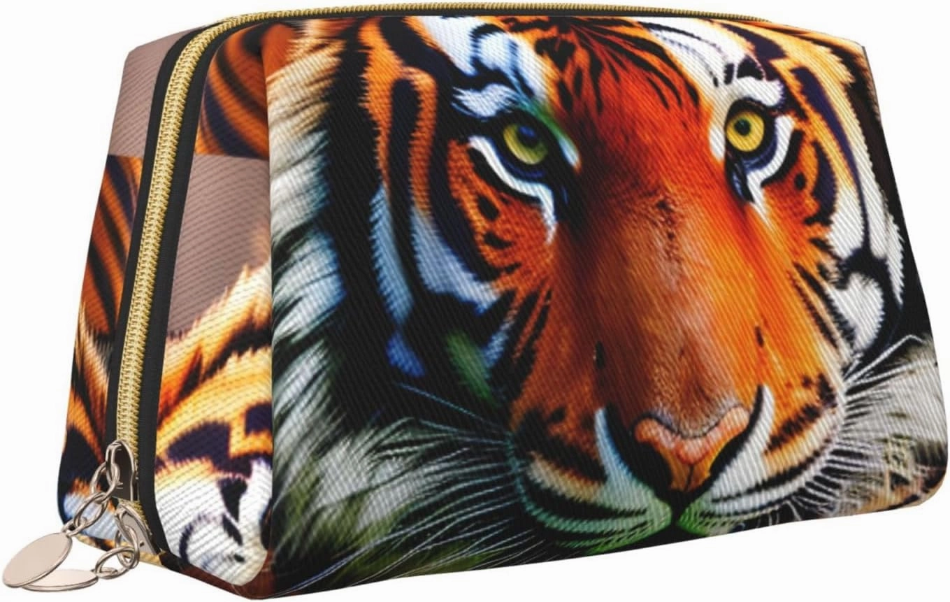 Tiger Stripes Orange Pattern Toiletry Pouch, Travel-Friendly Makeup Organizer For Makeup Brushes, Lipsticks