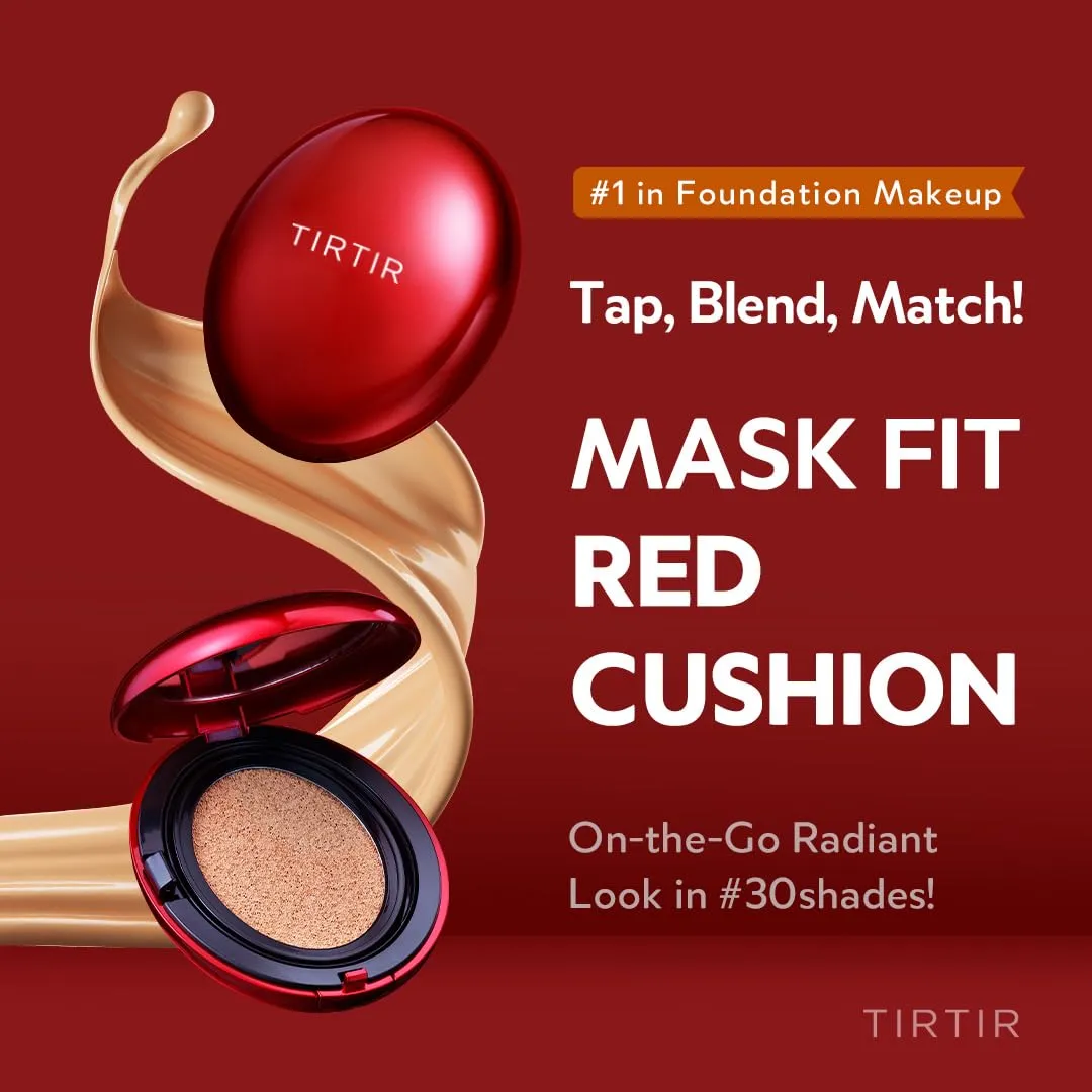 TIRTIR Mask Fit Red Cushion Foundation | Full coverage, Weightless, Skin fit, Satin Glow Finish, Korean Makeup Cushion Foundation (#22N Shell Beige, 0.63 Fl Oz)