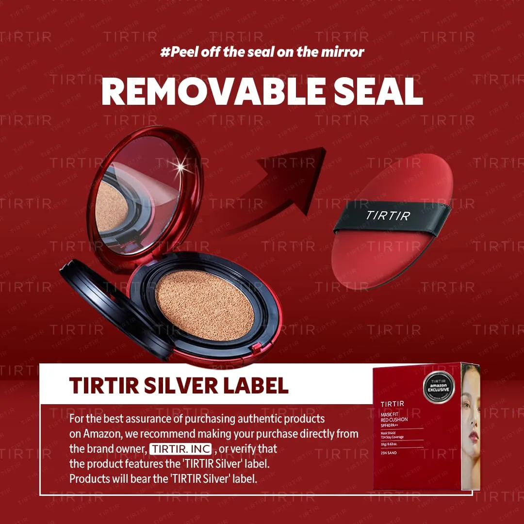 TIRTIR Mask Fit Red Cushion Foundation | Full coverage, Weightless, Skin fit, Satin Glow Finish, Korean Makeup Cushion Foundation (#24N Latte, 0.63 Fl Oz)